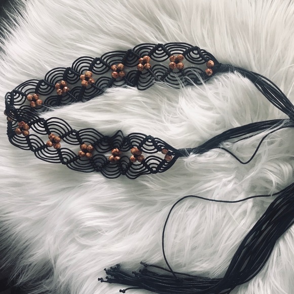 Black beaded woven sash belt - Picture 2 of 4